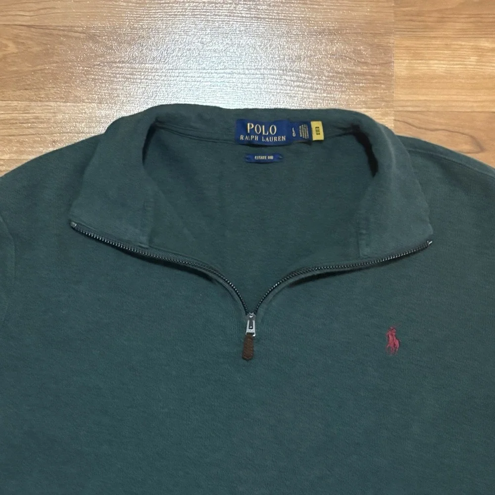 Polo‎ Ralph Lauren Men's Estate-Rib Quarter-Zip Pullover Green Large